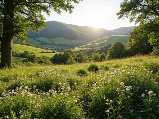 UK botanical landscape with natural ingredients and green fields
