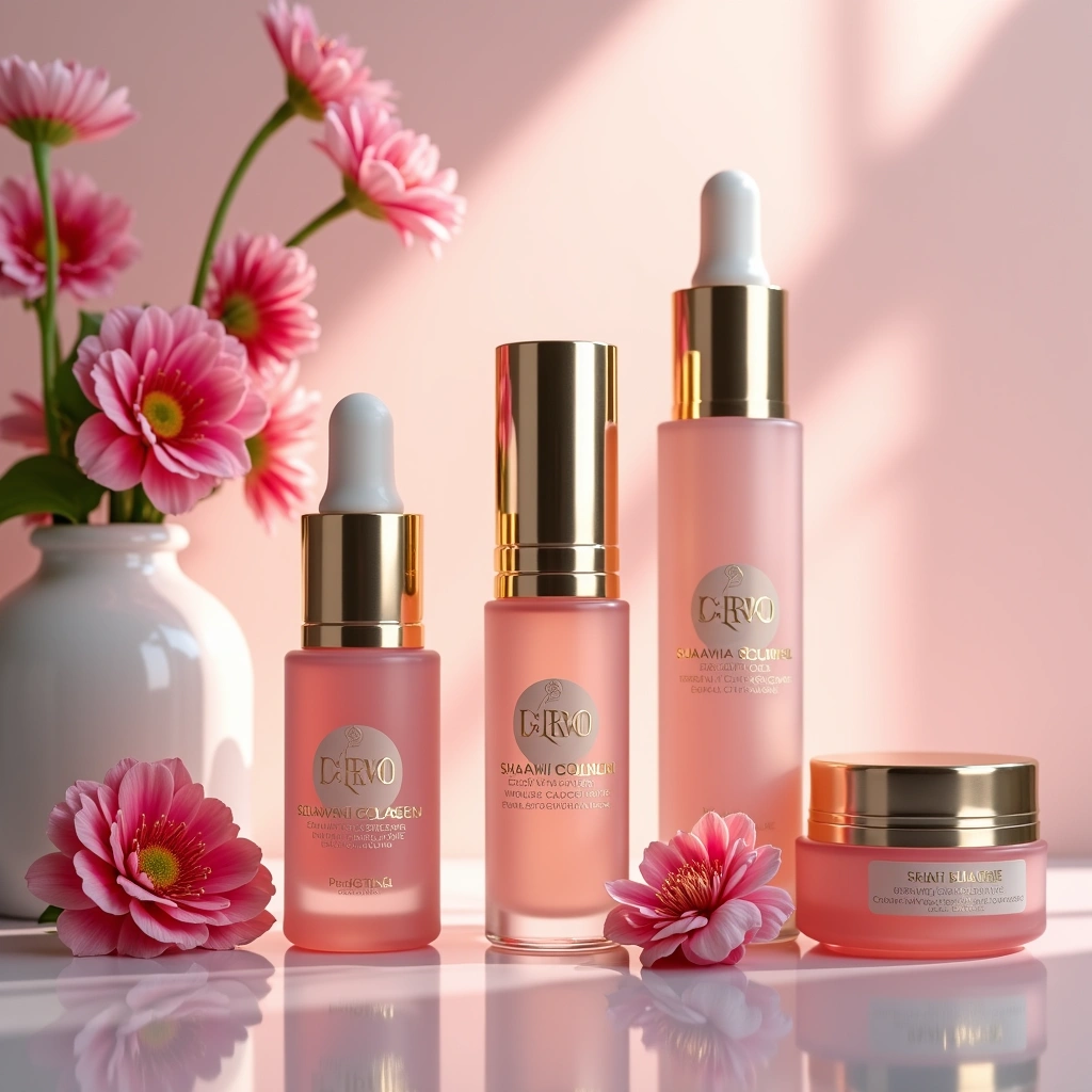 Women's skincare products with collagen and hyaluronic acid